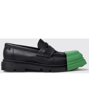 Camper Junction Bicolour Smooth Calfskin Loafers With Serrated Sole - Green