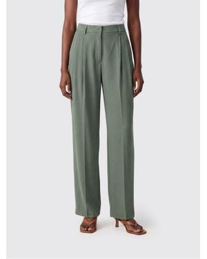 Semicouture High-Waisted Straight-Leg Silk Blend Pants With Pleats - Green