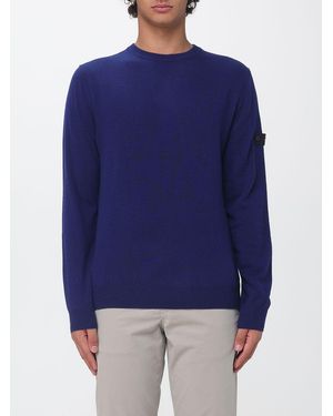 Peuterey Crew Neck Wool Blend Sweater With Long Sleeves And Applied Logo - Blue