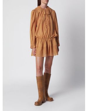 Isabel Marant Lenora Long-Sleeved Cotton Mini Shirtdress - Brown