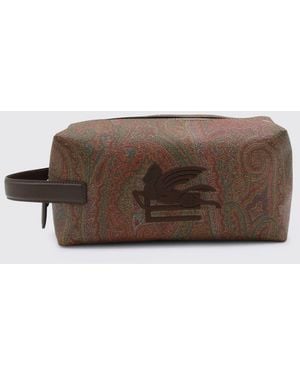 Etro Arnica Pegasus Coated Cotton Beauty Case With Paisley Print - Brown