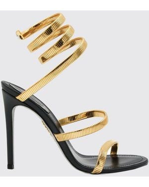 Rene Caovilla Juniper 105 Leather Sandals With Spiral Strap And Glitter Sole - Metallic