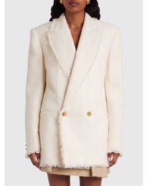 Balmain Chaqueta Cruzada En Mezcla De Lana - Neutro