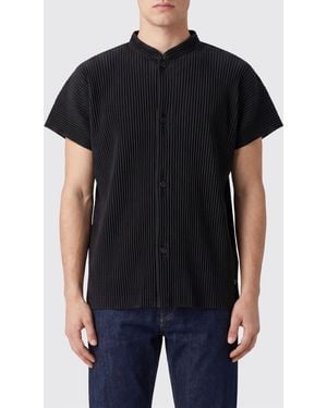 Homme Plissé Issey Miyake Homme Plissé Issey Miyake Pleated Short-Sleeve Shirt With Mandarin Collar - Black