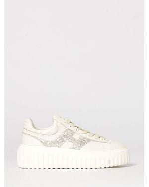 Hogan H-Stripes Leather Sneakers With Glitter - Natural
