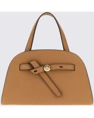 Tory Burch Romy Small Grained Leather Handbag With Double T Logo - Natural