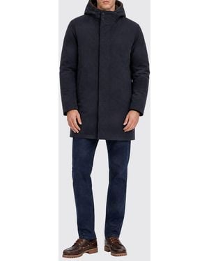 Herno Knielanger Parka Aus Polyester Mit Verstellbarer Kapuze Und Fleecefutter - Blau