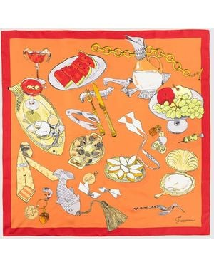Jacquemus Designer Pure Silk Scarf With A Multicoloured Graphic Print - Orange