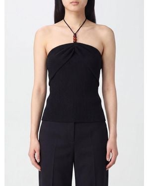 Magda Butrym Slim Fit Beaded X-Neck Top With Thin Straps - Black