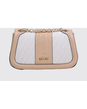 Liu Jo Grained Synthetic Leather Bag With All-Over Monogram - Natural