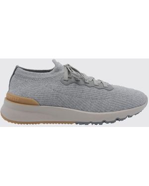Brunello Cucinelli Low-Top Cotton Knit Sneakers With Pull Tab - White