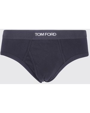 Tom Ford Contrast Logo Waistband Stretch-Cotton Briefs - Blue