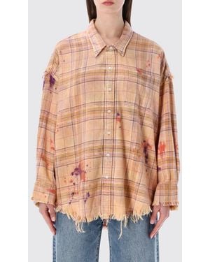 R13 Used Cotton Check Print Shirt - Orange