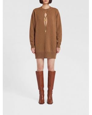 Elisabetta Franchi Jewelled Cut-Out Knit Mini Dress - Brown