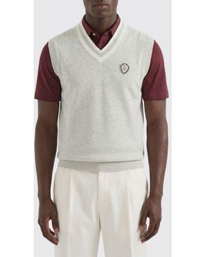 Brunello Cucinelli Cotton Knit Vest With Crest - Grey