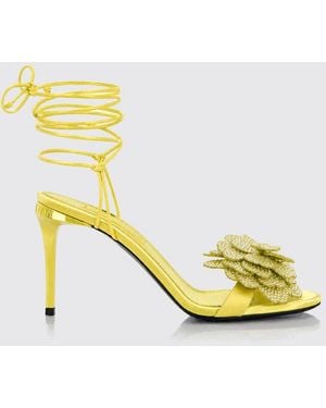 Philipp Plein Suede Stiletto Heel Sandals With Crystal Flower - Yellow