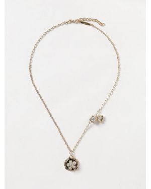 Ferragamo Brass Necklace With Rhinestone Pendant - Natural
