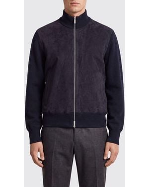 Ferragamo Pure Wool Bomber Jacket With Turtleneck Collar And Zip Closure - Blue
