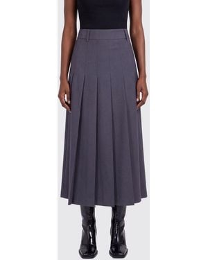 DUNST High-Waisted A-Line Crêpe Midi Skirt - Blue