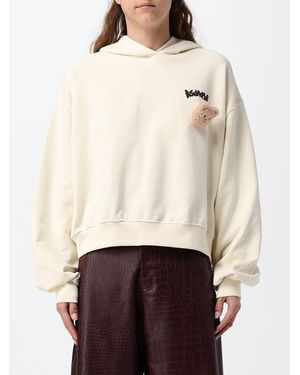 DISCLAIMER Relaxed Fit Teddy Bear Print Cotton Hoodie With Drawstring - Natural