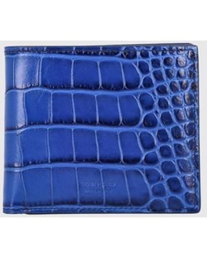 Tom Ford Bifold-Geldbörse Aus Kalbsleder Mit Krokodilprägung - Blau