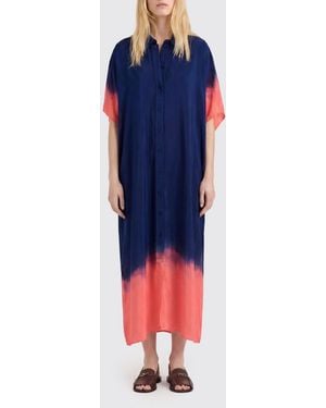 Momoní MomonÌ Bicolor Abstract Print Silk Midi Shirtdress With Tie-Waist Belt - Blue