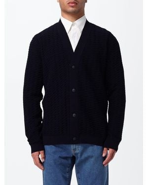 Giorgio Armani V-Neck Virgin Wool Cardigan With Dropped Shoulders - Blue