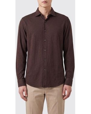 Drumohr Slim Fit Linen And Cotton Blend Shirt With French Collar - Brown