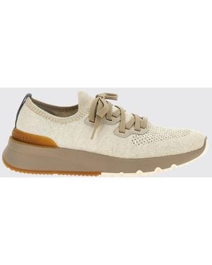 Brunello Cucinelli Crochet Cotton Knit Trainers - Natural