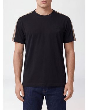Burberry Cotton Crewneck T-Shirt With Side Bands And Equestrian Knight Logo - Black