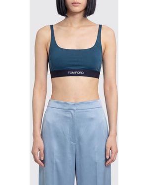 Tom Ford Cropped Modal Bralette Top With Contrast Logo Band - Blue