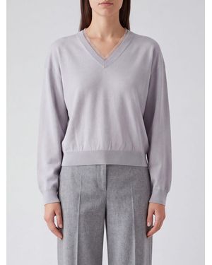 Fabiana Filippi Langärmeliger V-Ausschnitt-Pullover Von Aus Wolle Und Baumwolle - Grau