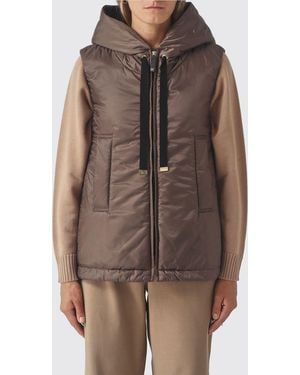 Max Mara Padded Technical Fabric Vest With Hood And High Neck - Brown