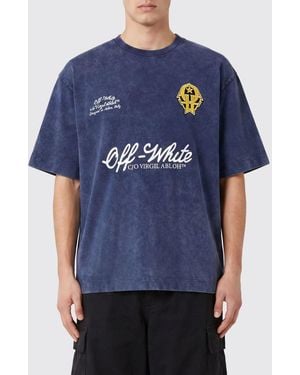 Off-White c/o Virgil Abloh Contrasting Logo Cotton T-Shirt With Dropped Shoulders - Blue