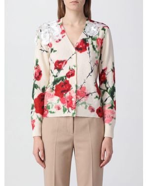 Blumarine Wool And Cashmere Cardigan With Floral Embroidery And Sequins - Red