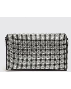 Twentyfourhaitch Crystal Mesh Mini Handbag With Chain Shoulder Strap - Grey