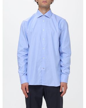 Brooksfield Oxford Cotton Shirt With Button-Down Collar And Embroidered Logo - Blue