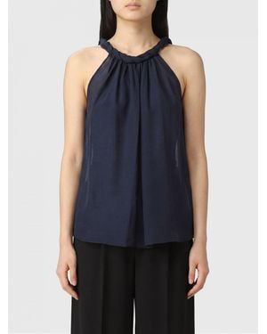Semicouture Silk And Cotton Top With Thin Straps And Off-The-Shoulder Design - Blue