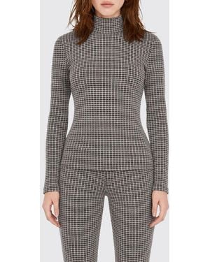 Patrizia Pepe Houndstooth Print Slim Fit Turtleneck - Grey