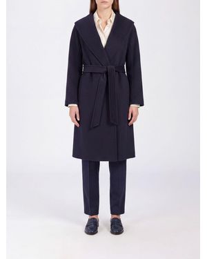 Max Mara Belted Virgin Wool Robe Coat With Shawl Collar - Blue