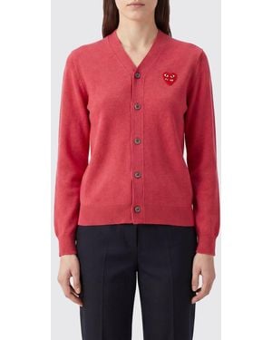 COMME DES GARÇONS PLAY Comme Des GarÇ Ons Play Cárdigan De Lana Con Cuello De Pico Y Parche Del Logo - Rojo