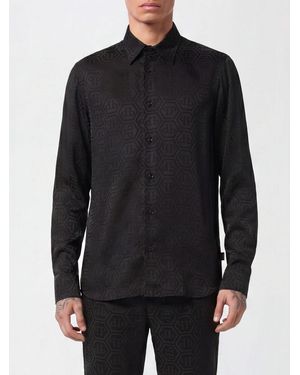 Philipp Plein Sugar Daddy Slim Fit Silk Shirt With Hexagon Monogram - Black