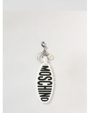 Moschino Brass And Rubber Keychain With Logo - White