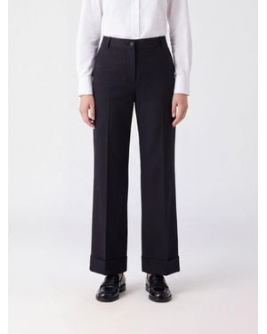 Alberto Biani Mid-Rise Straight-Leg Stretch Virgin Wool Pants - Blue