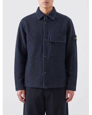 Stone Island Wool Blend Shirt Jacket With Patch Pockets And Dropped Shoulders - Blue