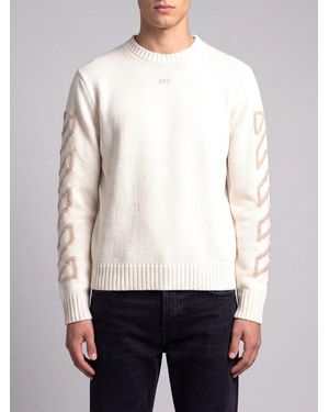 Off-White c/o Virgil Abloh Wool-Blend Crewneck Jumper With Inlaid Arrow Logo - White