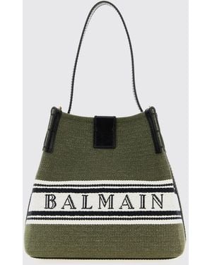 Balmain Cotton Blend Shoulder Bag With Logo - Green