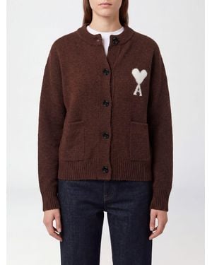 Ami Paris Cárdigan De Corte Relajado En Mezcla De Lana Y Alpaca Con Logo Jacquard - Marrón