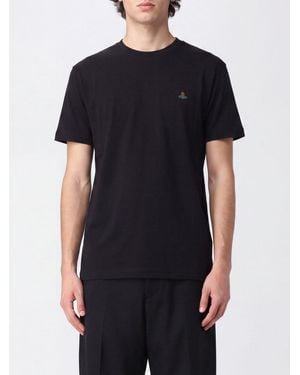 Vivienne Westwood Cotton T-Shirt With Contrast Embroidered Orb Logo On The Chest - Black