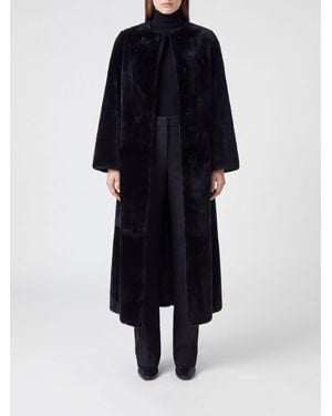 Yves Salomon Abrigo Largo De Shearling Con Cuello Redondo - Azul
